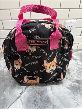 Betsey Johnson Black and Pink Corgi Print Tote